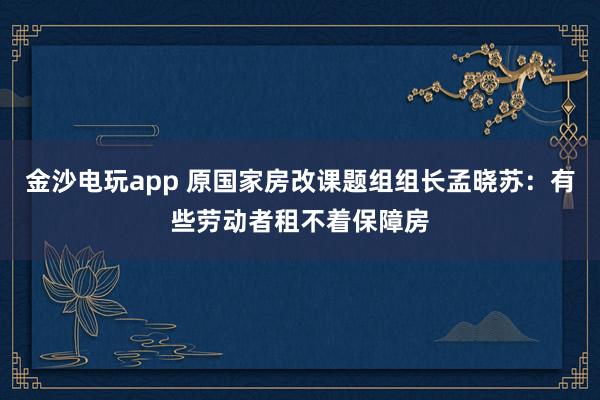 金沙电玩app 原国家房改课题组组长孟晓苏：有些劳动者租不着保障房