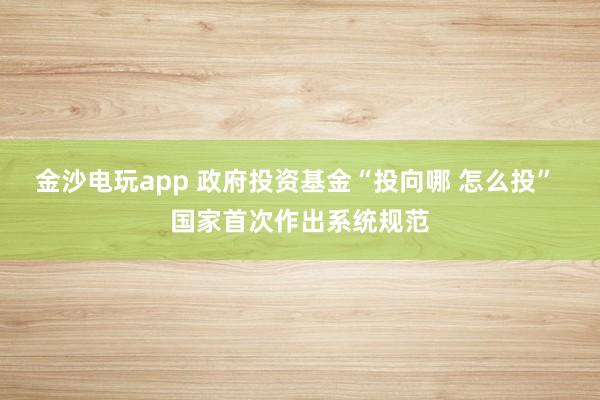 金沙电玩app 政府投资基金“投向哪 怎么投” 国家首次作出系统规范