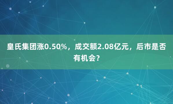 皇氏集团涨0.50%，成交额2.08亿元，后市是否有机会？