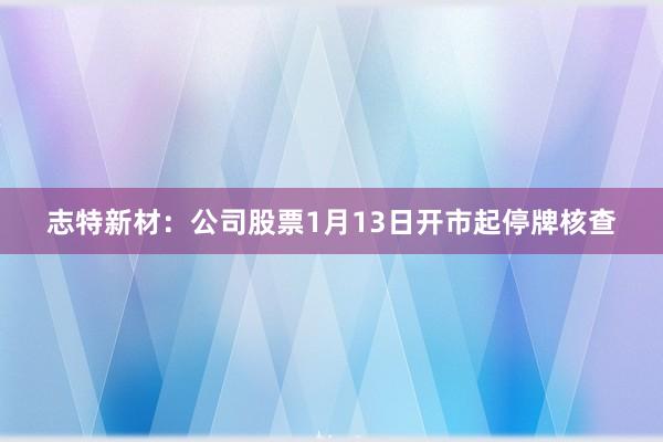 志特新材：公司股票1月13日开市起停牌核查