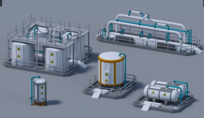 卡通风格化工厂厂房 工业区垃圾厂 发电厂 水利电厂